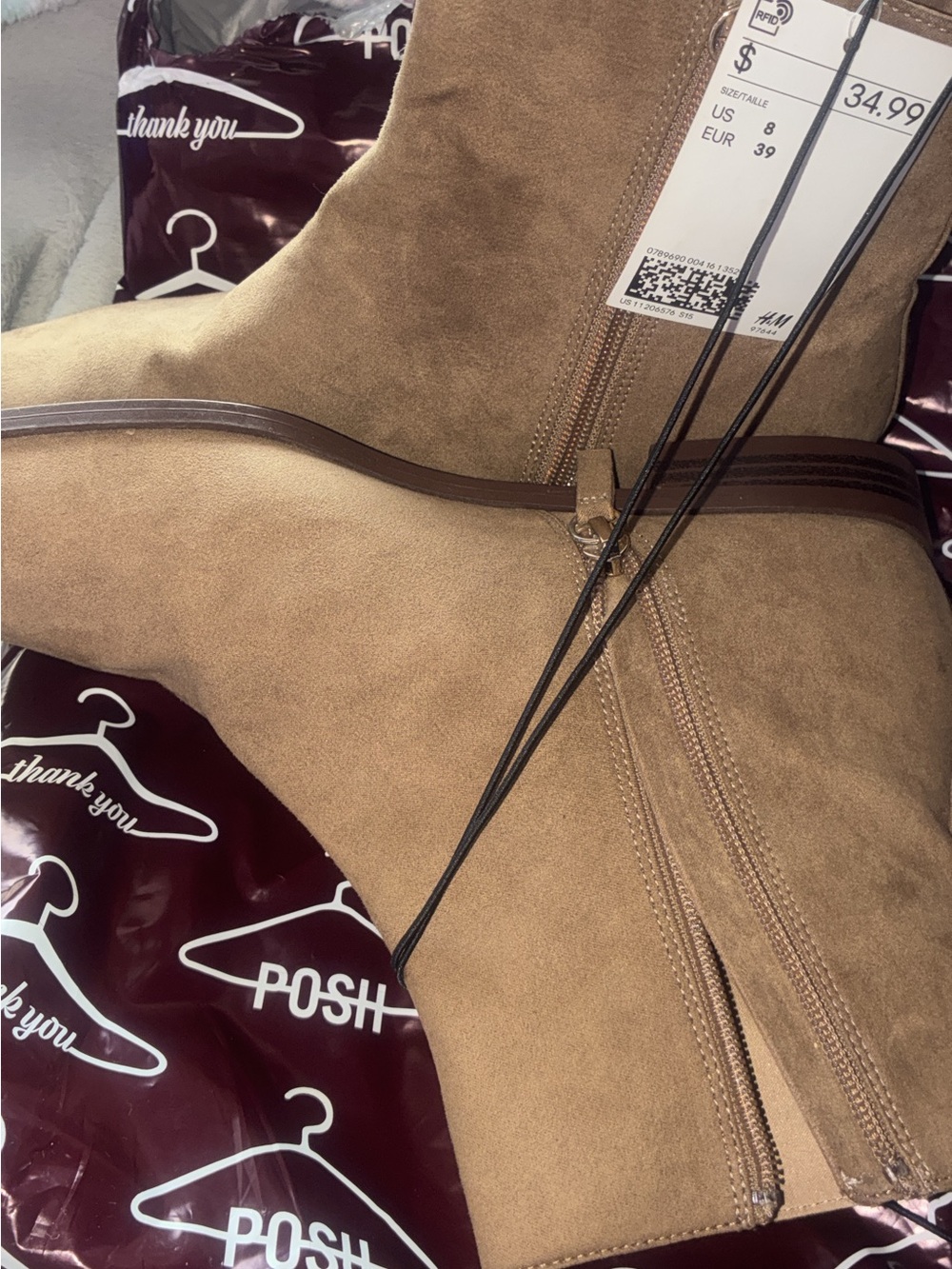 H&M Tan Suede Ankle Boots with Brown Trim